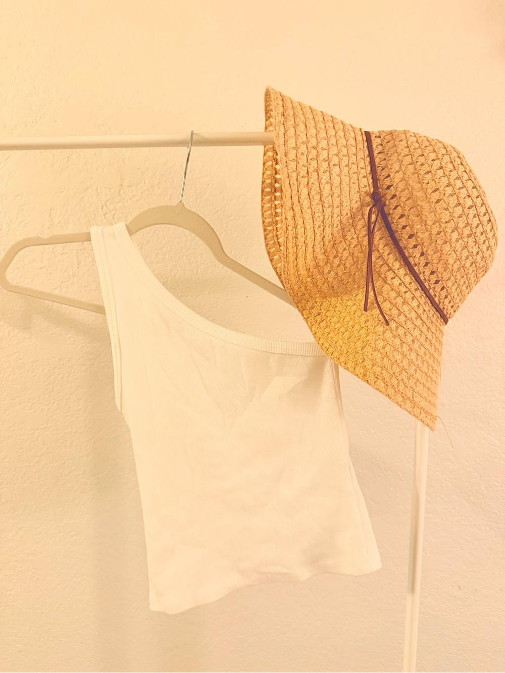 Pilcro Cream Ribbed One-Shoulder Top